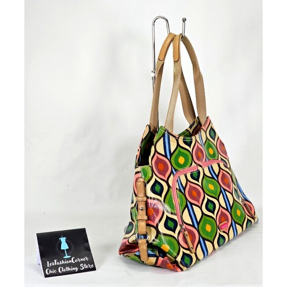 Franco Sarto Women's Multicolor Retro Hippy Vinyl Patterned Tote Large 065 - Picture 4 of 14